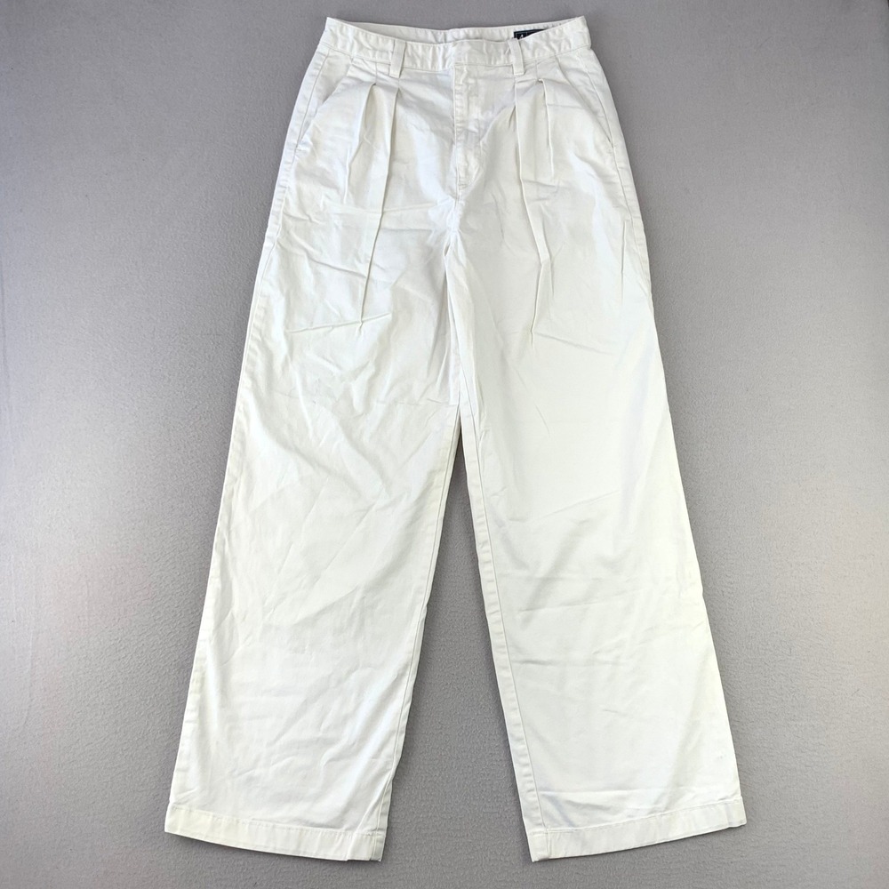 Gap Pleated Wide Leg Khaki Pants Womens 4 Off White High Rise Preppy Trousers